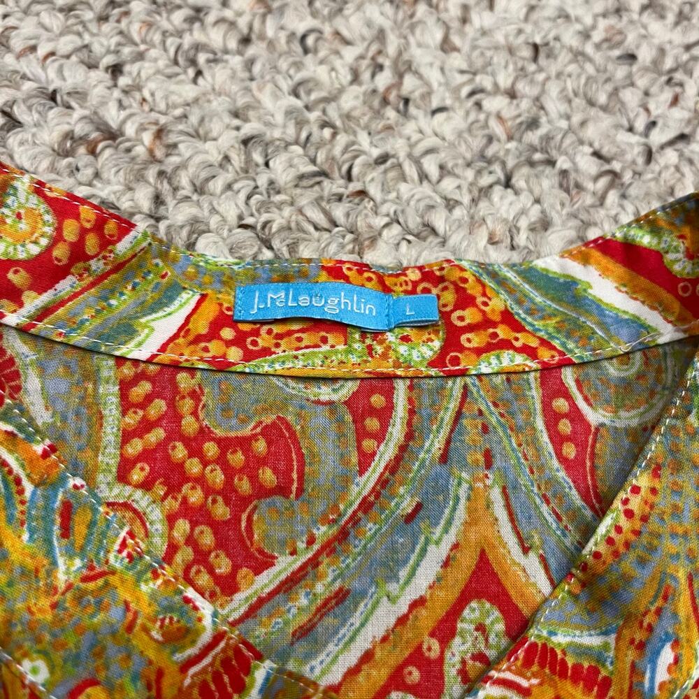 J McLaughlin Paisley Print Tunic Top Sz L Cotton Lightweight Preppy Resortwear - Picture 2 of 6